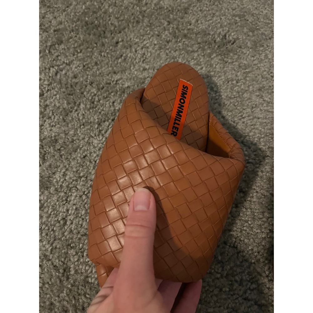 SIMONMILLER Woven Faux Leather Bubble Slide Sandals Tan 37/6-6.5 - Picture 3 of 11